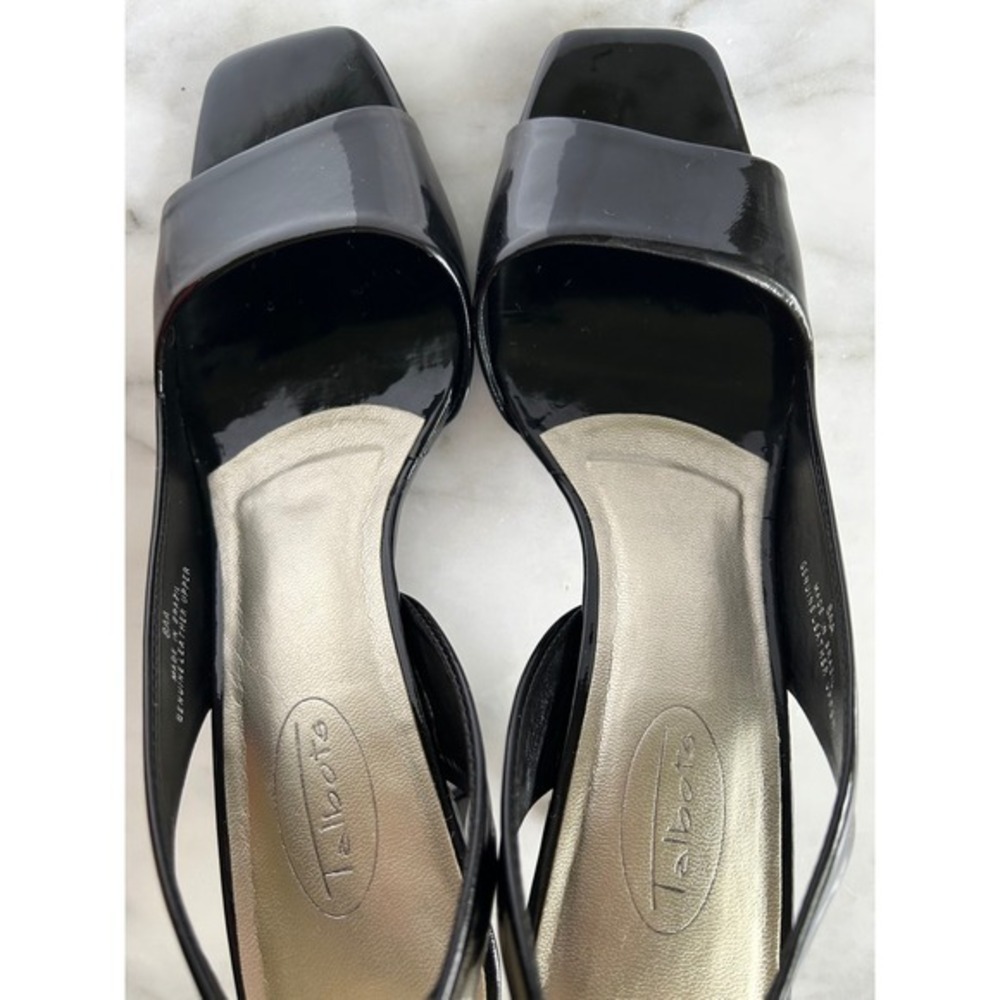 Talbots Women's Black Patent Leather Heels Square Open Toe Slingback 8 Narrow - Picture 14 of 16